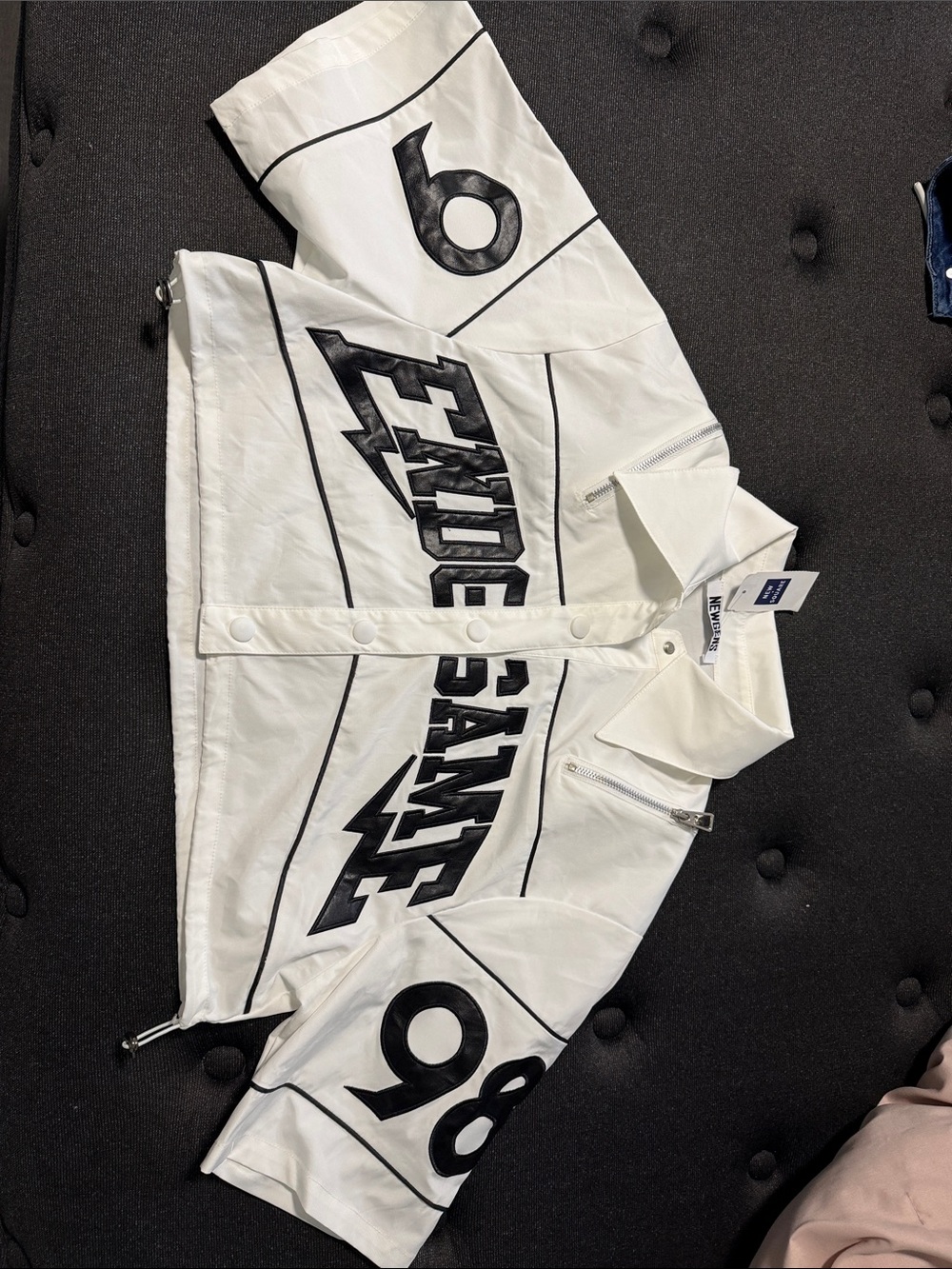 White Graphic Coach Jacket with Black Racing Logos